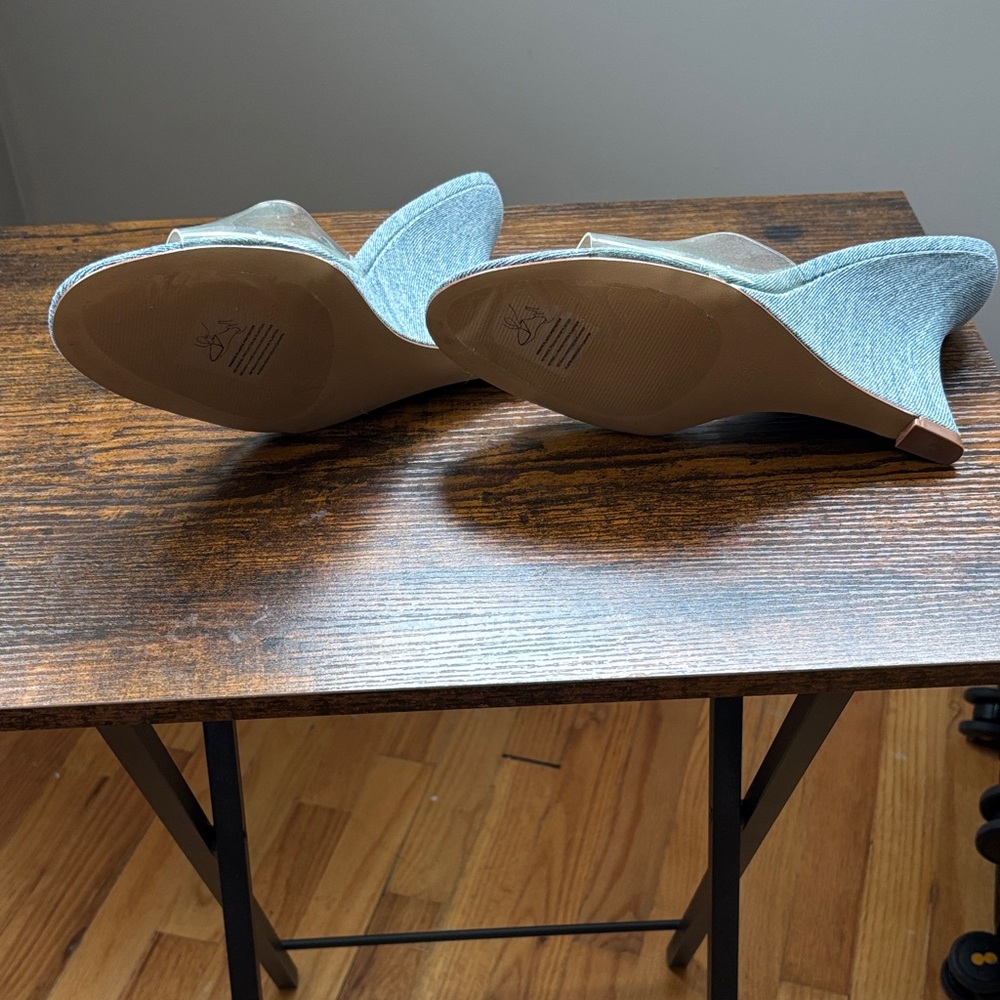 Mango Light Blue Denim Wedge Sandals with Clear Strap - Picture 4 of 9